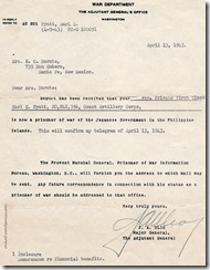 War Dept Letter - POW